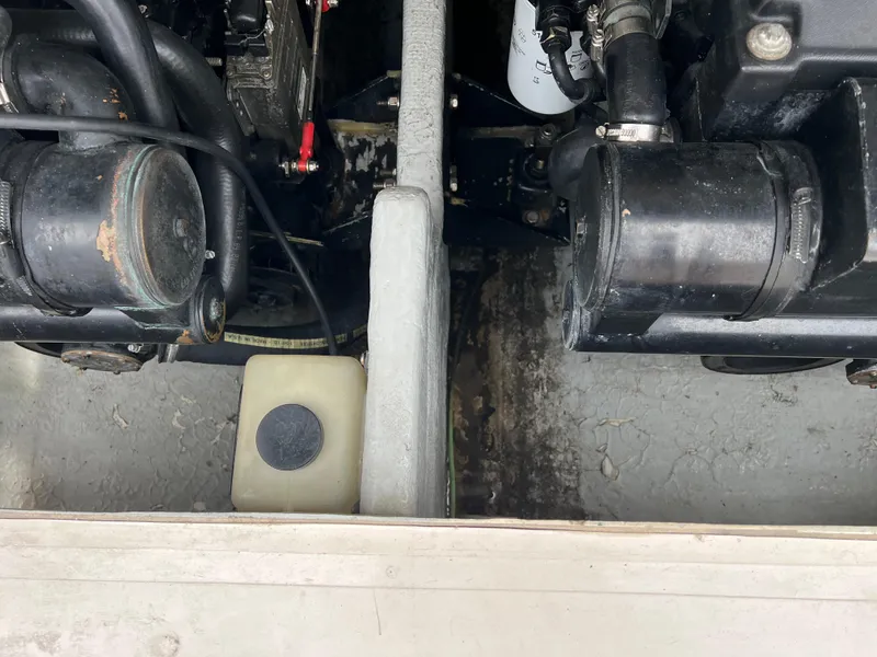 Engine compartment of a 2000 Stuart Angler 32 Center Console/Cutty boat.