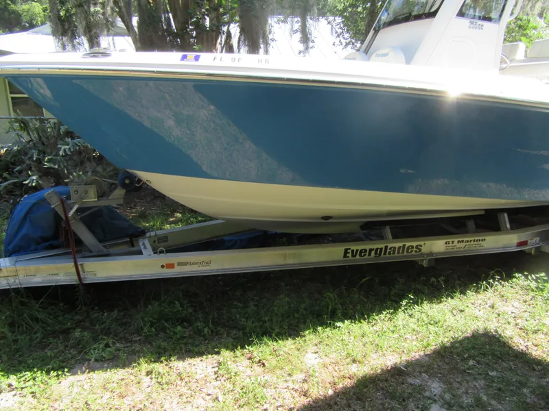 2017 Everglades 255 Center Console boat on AmeraTrail trailer in outdoor setting.