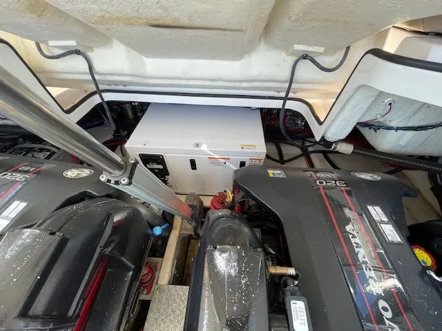 Engine compartment of a 2014 Regal 3550 Cuddy boat.