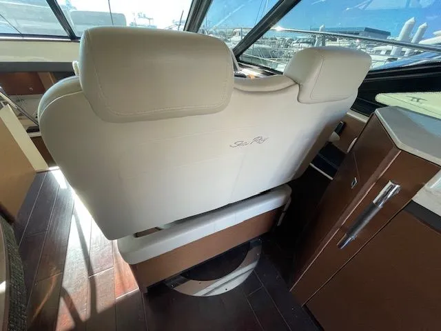 Interior of a 2016 Sea Ray 510 DA yacht with leather seating.