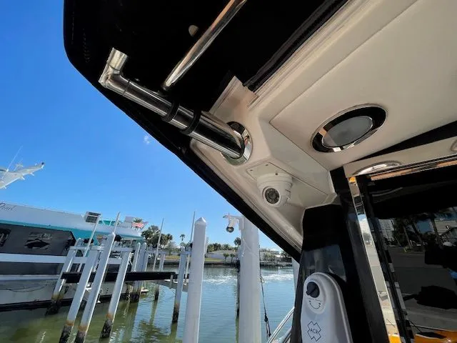 Interior view of a 2016 Sea Ray 510 DA yacht overlooking the marina.