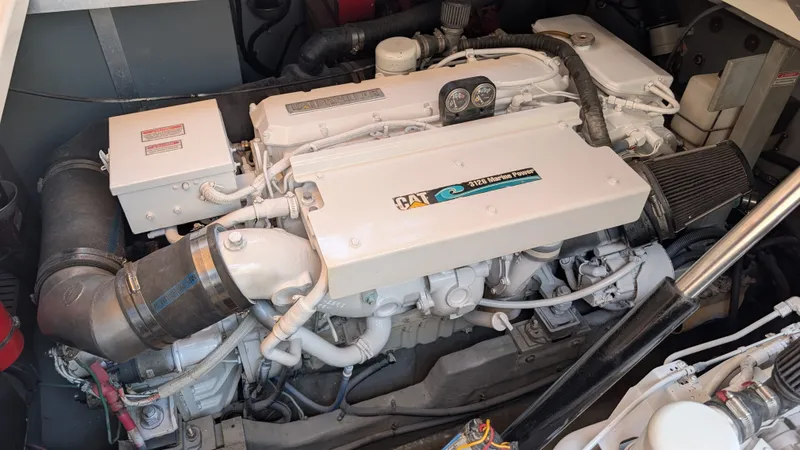 Engine compartment of a 2000 Sea Ray 380 Sundancer with CAT engine.