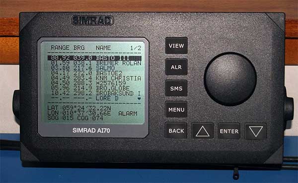 AIS Text Showing Nearby Vessels